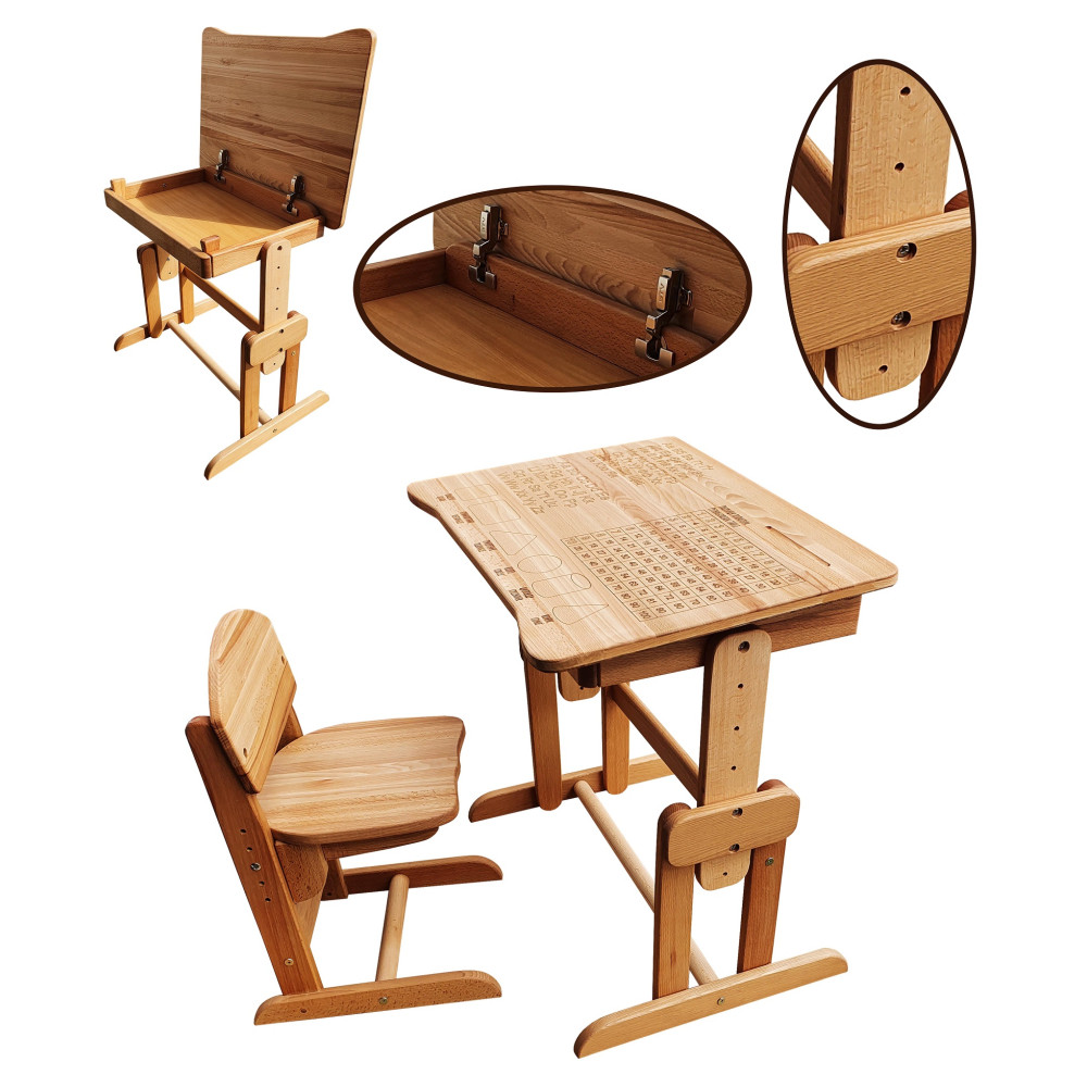 Комплект парта ARINWOOD Совеня Upgrade Бук парта та стілець регульовані Гравіювання 04-031