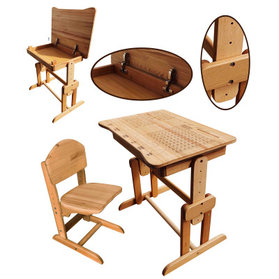 Комплект парта ARINWOOD Совеня Upgrade Бук парта та стілець регульовані Гравіювання 04-031