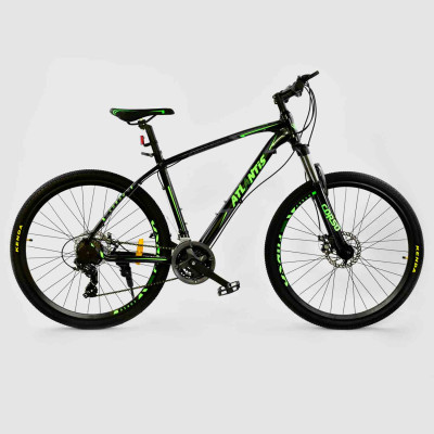 Велосипед Спортивний CORSO ATLANTIS 27,5" дюйма, JYT 008 - 7357, BLACK-GREEN, рама алюмінієва 19'', 24 швидкості