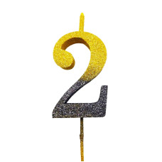 Свічка цифра Велика, шпажка, блискітки, золото-графіт 2 (30 см) 13600