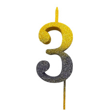 Свічка цифра Велика, шпажка, блискітки, золото-графіт 3 (30 см) 13601