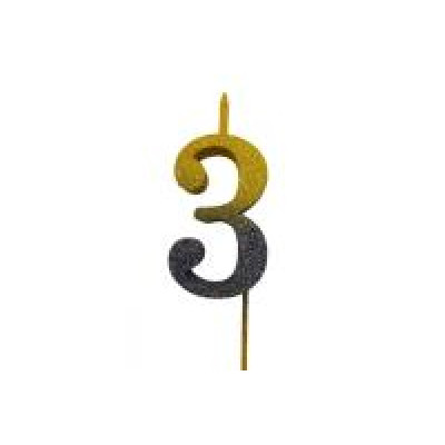 Свічка цифра Велика, шпажка, блискітки, золото-графіт 3 (30 см) 13601