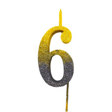 Свічка цифра Велика, шпажка, блискітки, золото-графіт 6 (30 см) 13604
