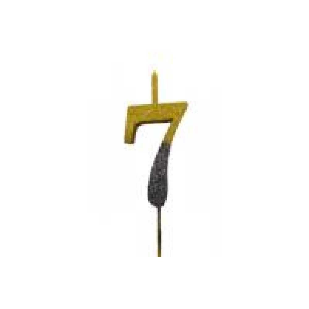 Свічка цифра Велика, шпажка, блискітки золото-графіт 7 (30 см) 13605