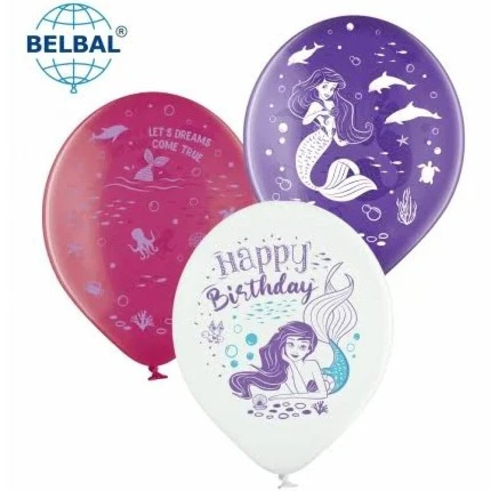 Латексні кульки Belbal Русалонька, фіолетовий, білий, рожевий, кристал 30 см 12" (25 шт.)