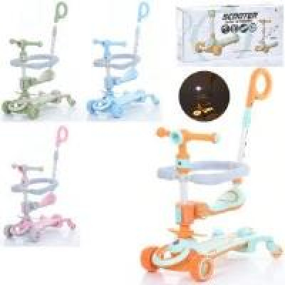 Самокат JR 3-083 MAXI, 5в1(біговел),сталь+пласт, 3 кол, 2 пер ПУ світло, музика, підніжка, бампер, подвійне заднє колесо, 4 кольори