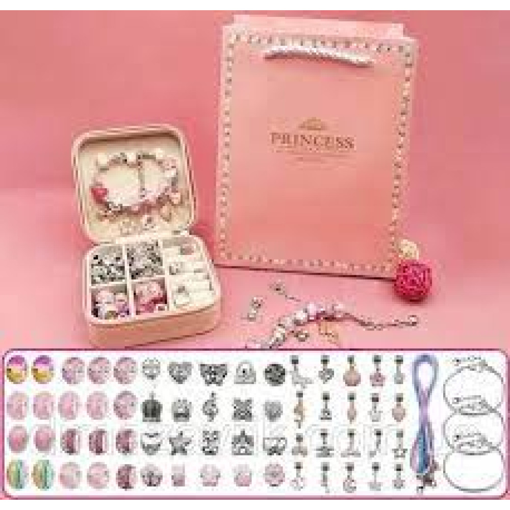 Набір для створення браслетів у коробці PANDORA футлярі розовий з сумочкою