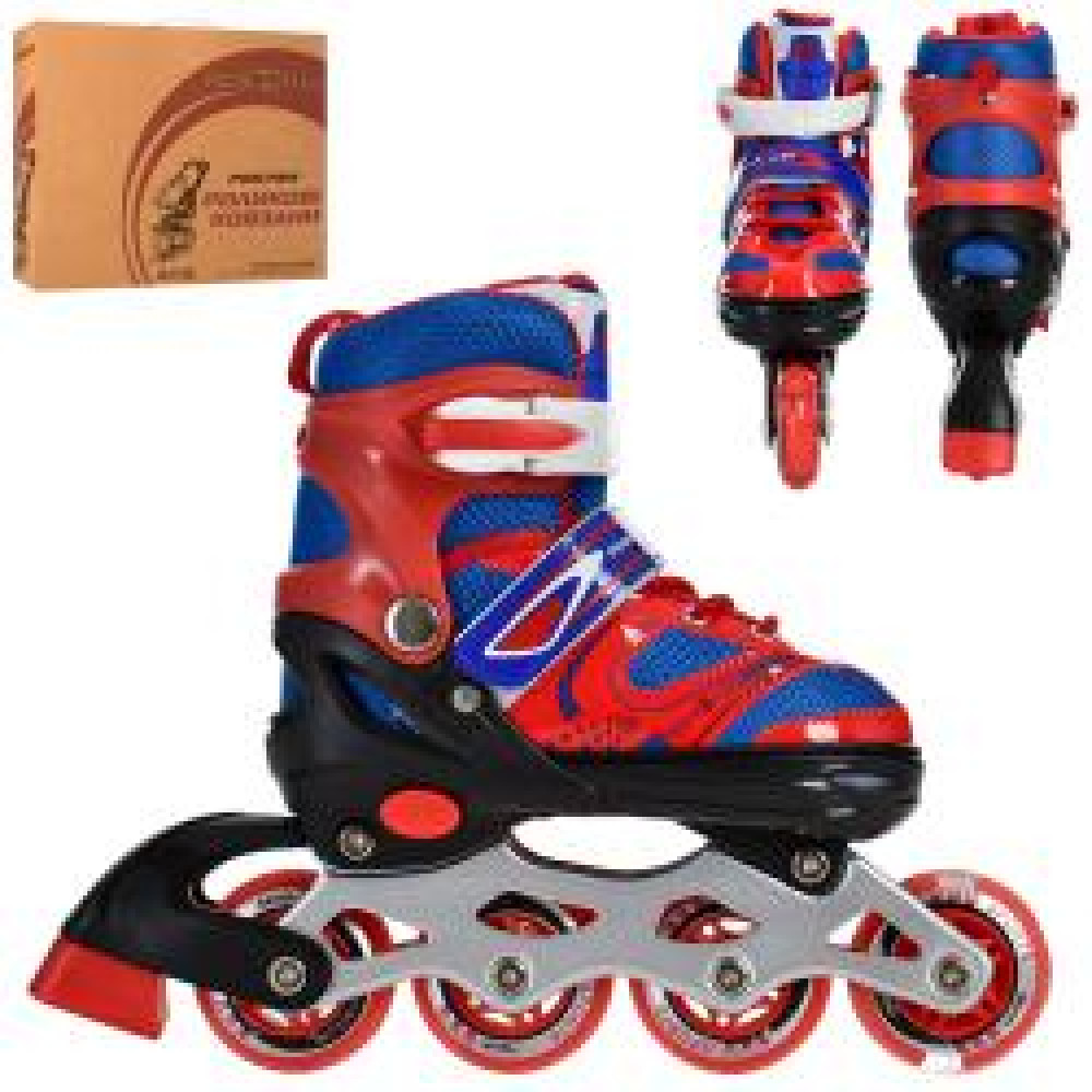 Ролики A 4145-S-R (31-34) (1шт) розсув,шнур+бакля,ал.рама,колПУ64мм-1світло,ст18,5см,червон.,кор.34-27-10см