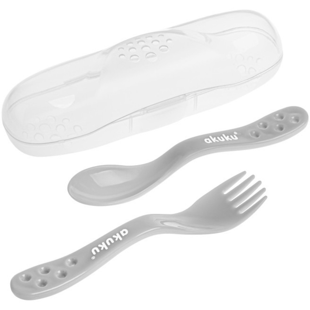 Набір ложка+виделка у футлярі сіра A0073