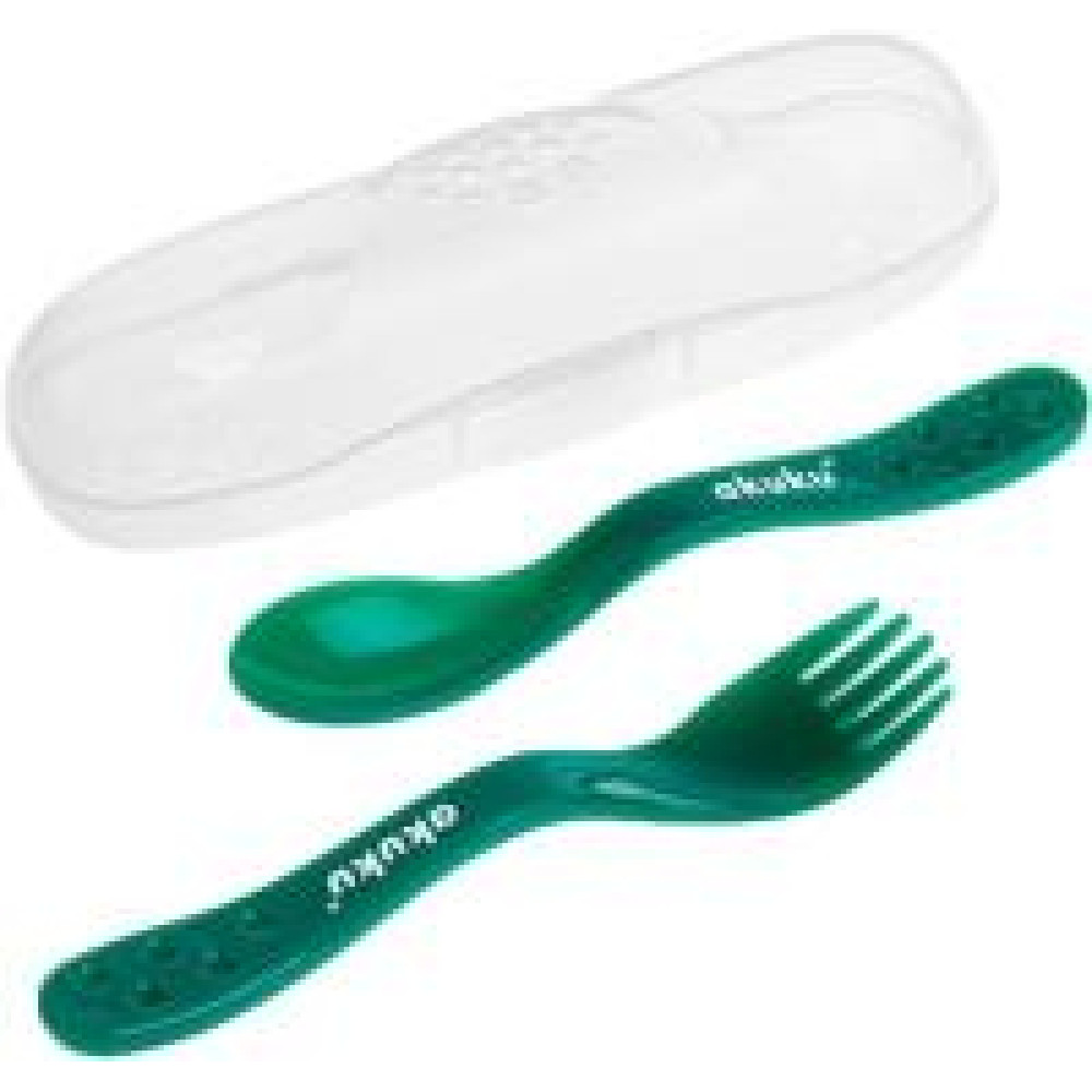 Набір ложка+виделка у футлярі зелена A0074