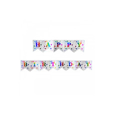 Вивіска-прапорці Happy Birthday подарунки, кульки срібло 2,5 метра 13229