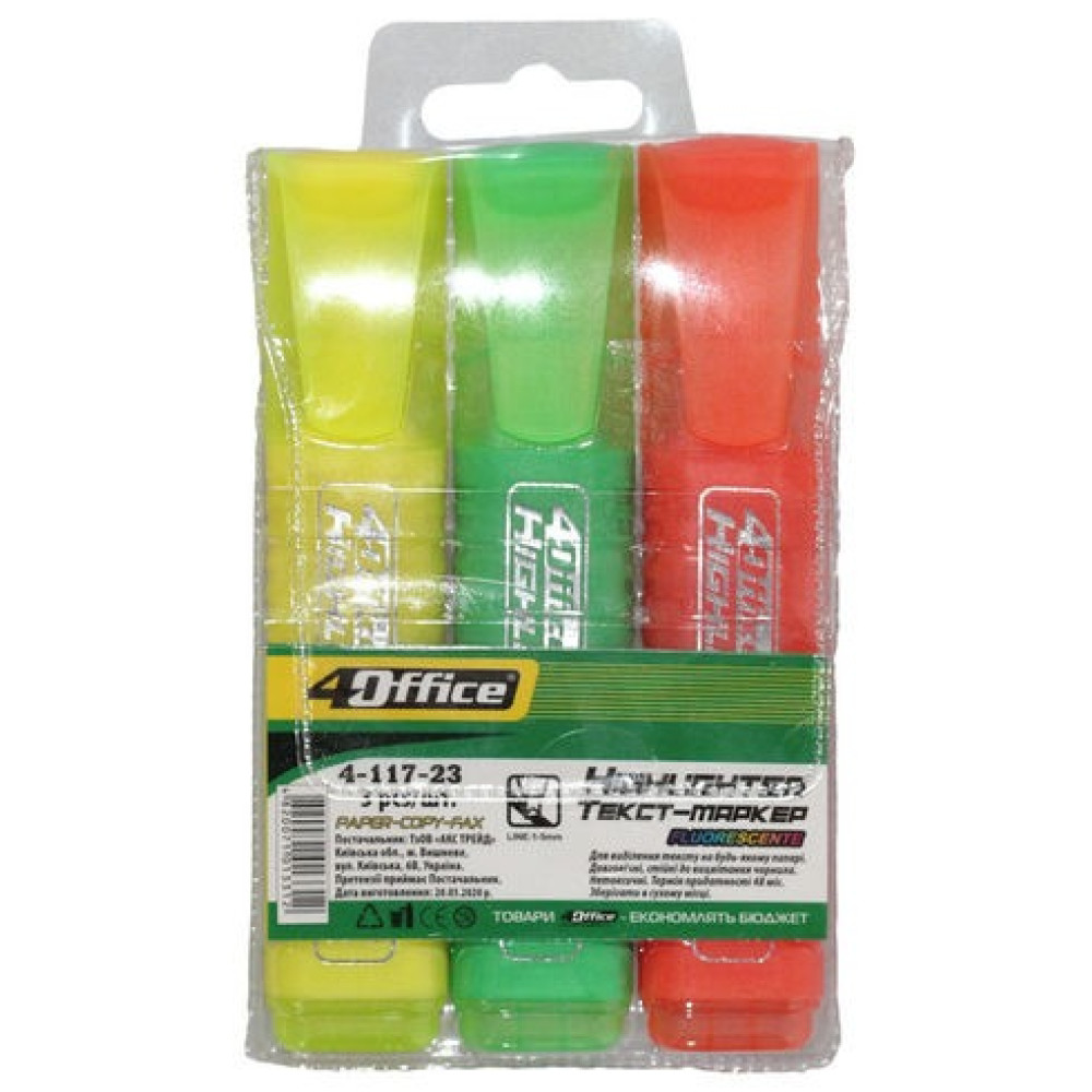 н-р текстмаркерів, 3шт, 1-5мм, 4-117-23, 4Office
