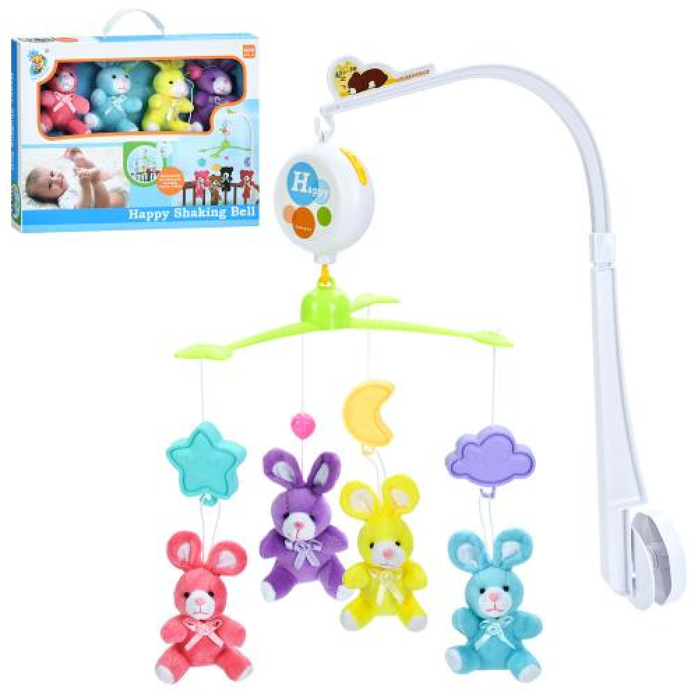 Карусель музична D 151 /D152/D153/D154 (36/2) 4 види, колискові мелодії, регулювання звуку, м’які іграшки, в коробці