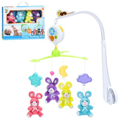 Карусель музична D 151 /D152/D153/D154 (36/2) 4 види, колискові мелодії, регулювання звуку, м’які іграшки, в коробці