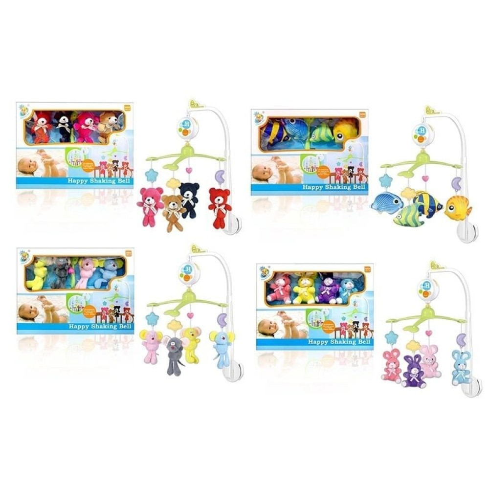 Карусель музична D 151 /D152/D153/D154 (36/2) 4 види, колискові мелодії, регулювання звуку, м’які іграшки, в коробці