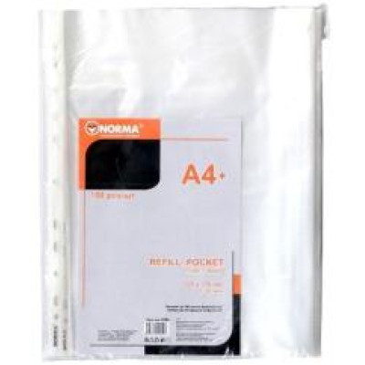 Файл, A4+, PP, 30 мкн, глянцевий прозорий, уп 100 шт, 5704, NORMA