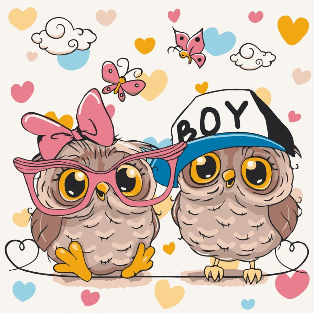 Розпис на полотні "Пара совенят" 30×30 см 15559-AC