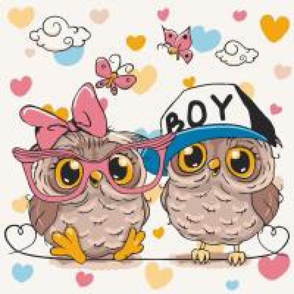 Розпис на полотні "Пара совенят" 30×30 см 15559-AC