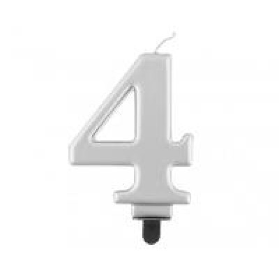 Свічка цифра "4", срібний металік