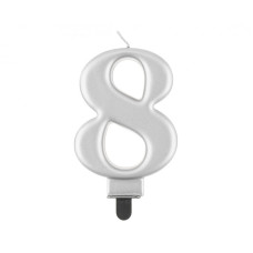 Свічка цифра "8", срібний металік