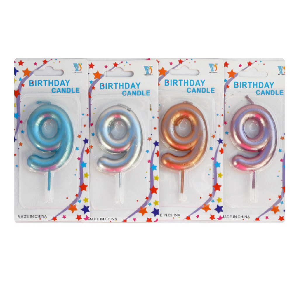 Свічка цифра "9", асорті