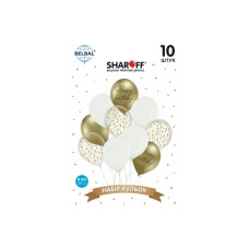 Набір латексних куль Sharoff "Happy Birthday" Золото з білим (10 шт) 11415