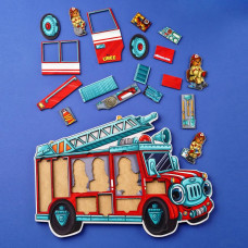 Дерев'яний сортер-головоломка (дерев'яна вкладка) "Ведмедики-пожежники" (320x230x9 мм) ПСФ005