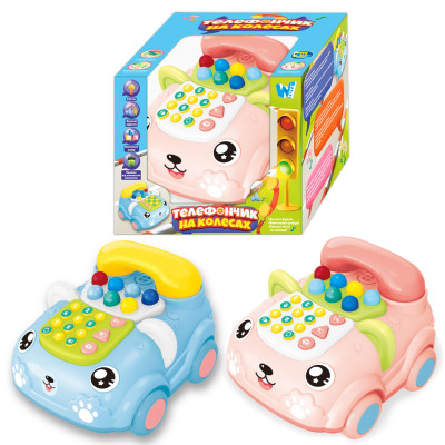 Телефончик на колесах 30708 (36) "WToys", 2 кольори, ОЗВУЧУВАННЯ УКРАЇНСЬКОЮ МОВОЮ, колесо вільного руху, пісні, цифри, звуки, казки, світло, в коробц