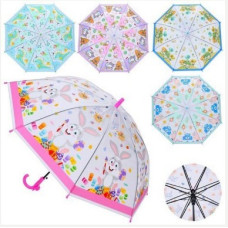 Парасолька дитяча MK 5233 (60шт) довжина 64,5см, тростина 60см, діаметр 81см, спиця 48см, клейонка, свисток, 5 видів,  в пакеті,