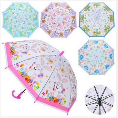 Парасолька дитяча MK 5233 (60шт) довжина 64,5см, тростина 60см, діаметр 81см, спиця 48см, клейонка, свисток, 5 видів,  в пакеті,