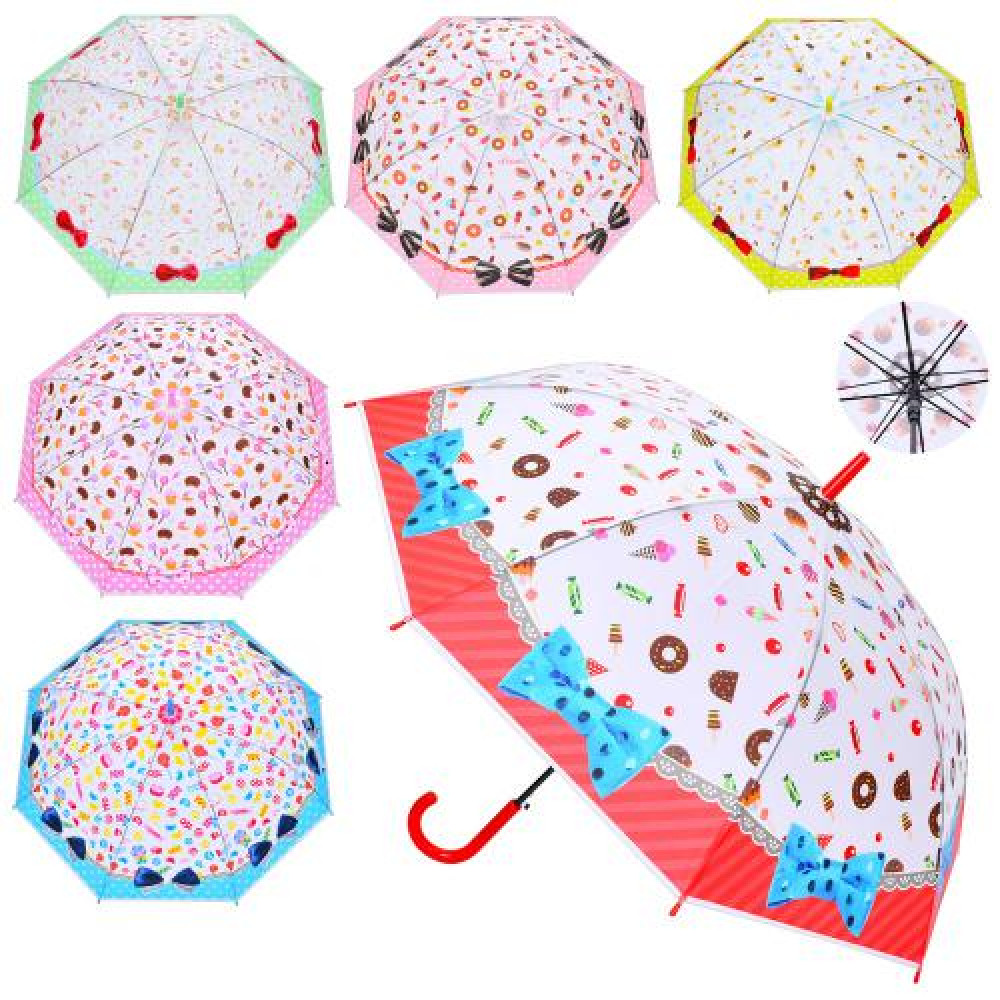 Парасолька дитяча MK 5271 (30шт) довжина 82см, тростина 75см, діаметр 99см, спиця 58см, клейонка, 6 видів,  пакеті,