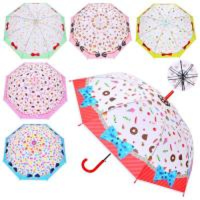 Парасолька дитяча MK 5271 (30шт) довжина 82см, тростина 75см, діаметр 99см, спиця 58см, клейонка, 6 видів,  пакеті,