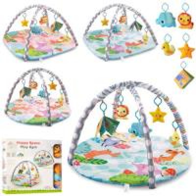 Килимок для немовляти JL640-1ABCD (12шт) дуга 2шт, підвіски плюш 5шт, 4вида, в кор-ці, 58-45,5-8,5см