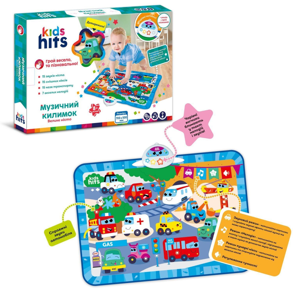 Килимок муз. Kids Hits  арт. KH04-004 (24шт) Велике місто,батар.у комплекті, звуки тварин, вірши,мелодіі, р-р килимка 70*50см, короб. 38*26*4см