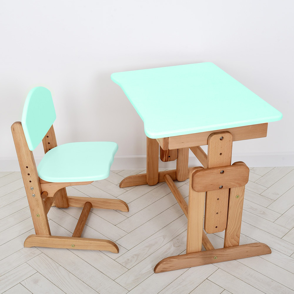Комплект парта ARINWOOD Совеня Бук Бірюзовий парта та стілець регульовані 04-031BIRUZA