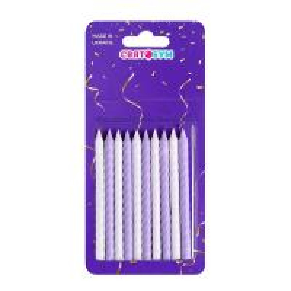 Свічки для торта "Спіральки" маленькі біло-лавандові 10 шт 8022-0012