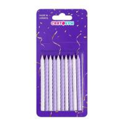 Свічки для торта "Спіральки" маленькі біло-лавандові 10 шт 8022-0012