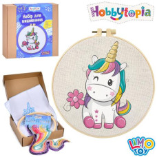 Набір для творчості DYEK1021 (40шт) набір для вишивання, вишивка, Єдиноріг, п'яльце 20см, голки, тканина з малюнком, нитки, в кор-ці, 22-20,5-5,5см