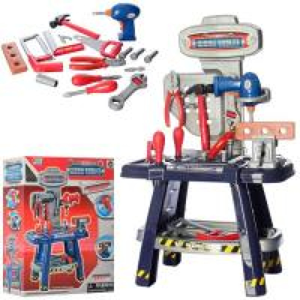 Стіл з інструментами 16839 (8шт) верстат45-28-72,, дриль, молоток, пилка, плоскогуб, бат, кор, 45-36,5-14см