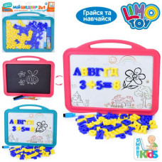 Дощечка SK 0056 (60шт) 42х34х2см, двухстороння (магнитна, для малювання крейдою),літери(УКР), цифри,маркер,крейда,губка,2 кольори,у пакеті, 42-40-2см