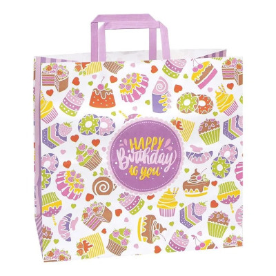 Подарунковий пакет "Happy Birthday to you кекси КРАФТ білий" 32х15х30 см (1 штука) GB323015-35