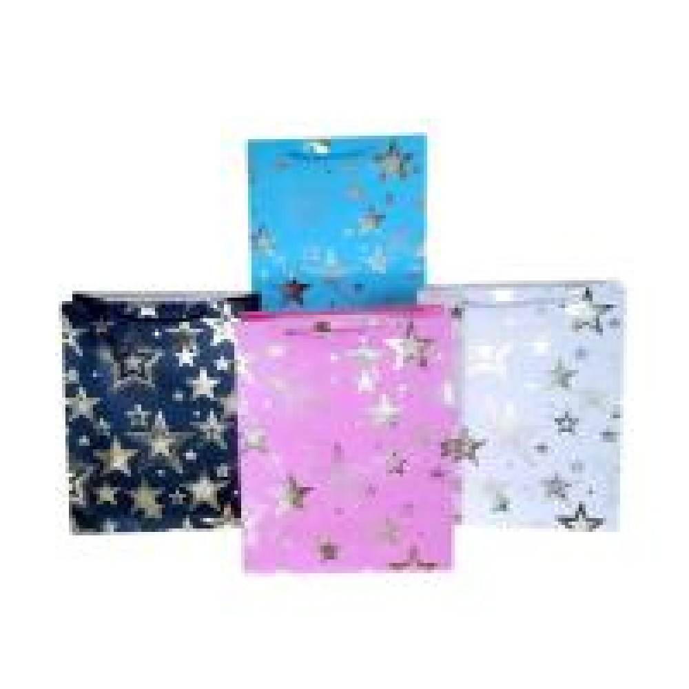 Пакет подарунковий великий "Золоті зірки" - рожевий, блакитий, білий, чорний (L 41,5x30x12 см) 13820