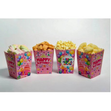 Коробочка для попкорну та солодощів "З Днем Народження" рожева 5 шт 7007-0013