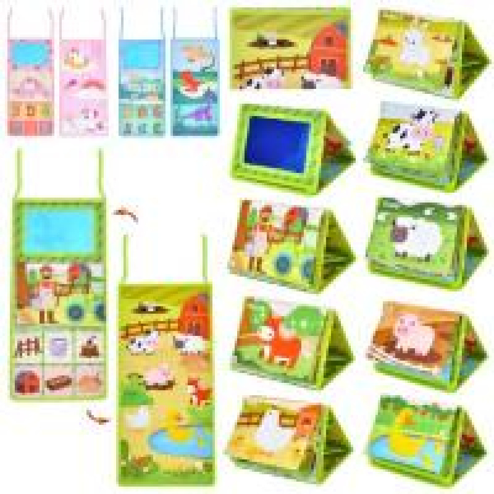 Книжка  QBX192A-93A-94A (60шт) 45-21,5см, шуршить, дзеркало, 2в1(підвіска на ліжко, зав'язки), 3 види (домашні тварини, динозаври, єдиноріг), у пакеті