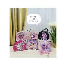 Сумка дитяча 730 штучна шкіра 15*12*6с мікс кольорів, в упаковці