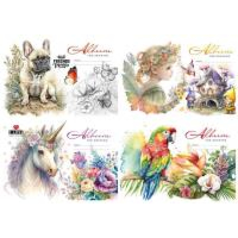 Альбом для малювання, 100г, на скобі, 202х292 мм, 12 аркушів, диз 23041-23044