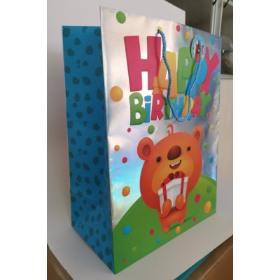 Пакет паперовий, 33х45,7х10,2 см, Папір крейдований 157г/м2, Повнокольоровий друк+матова ламінація+срібна голографічна фольга, GB-21347