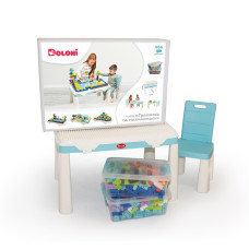 Набір "Граємось та навчаємось" (в наборі стіл, стілець, конструктор Аквапарк/Парк розваг/Міст 486 деталі у контейнері для зберігання) артикул 04660/7