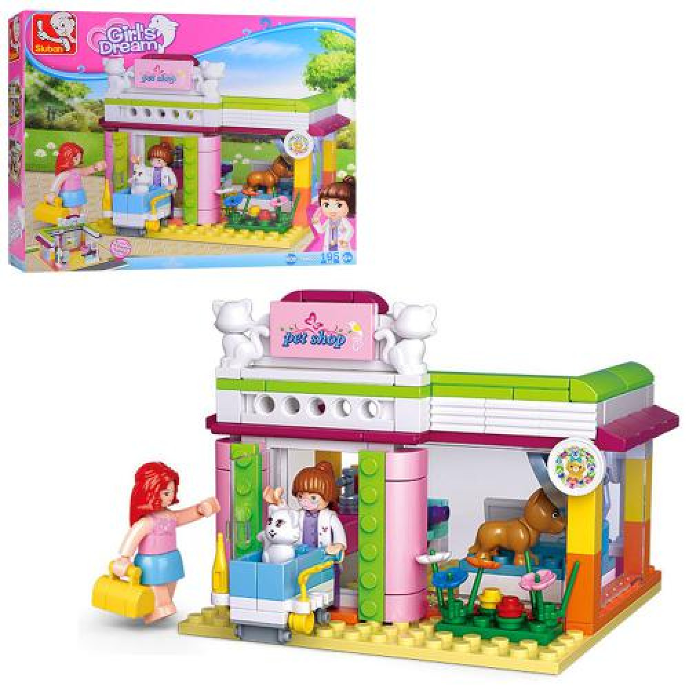 Конструктор SLUBAN M38-B0602 Рожева мрія, зоомагазин, фігурки, тварини, 195 дет., кор., 29-24-5 см.