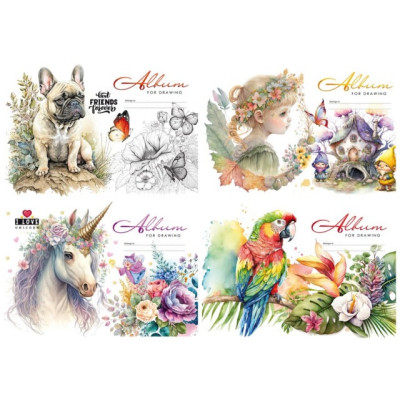 Альбом для малювання, 100г, на скобі, 202х292 мм, 12 аркушів, диз 23037-23040